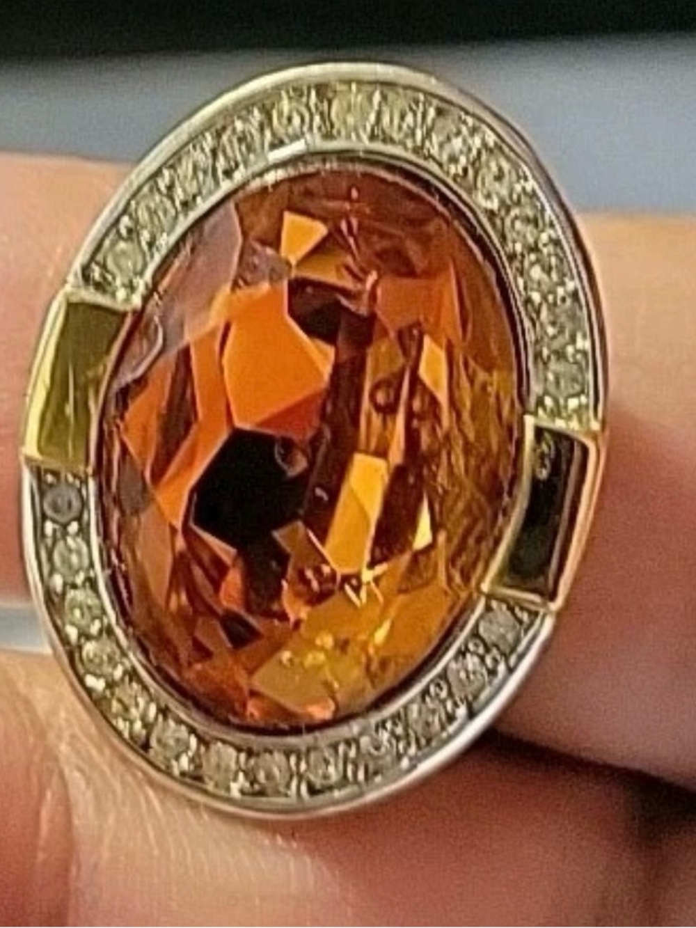 Joan Rivers Amber Crystal Oval Ring with Gold & Silver Accents sz 10